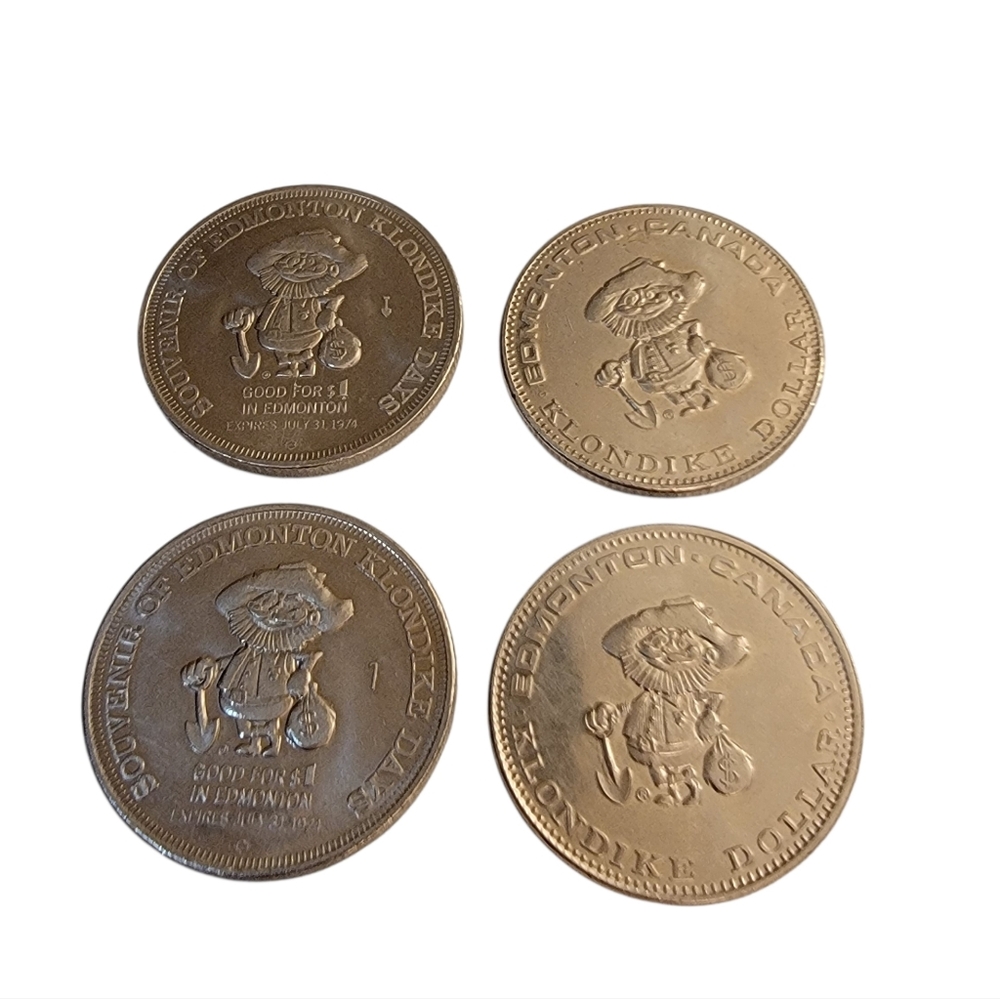 (4) Vintage 1970s Edmonton Klondike Days Souvenir Trade Dollar Coin Tokens